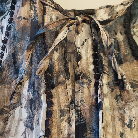 Buckle Boho Peasant Top Multicolor Watercolor Abstract Sheer Puff Sleeve Size M - Picture 5 of 14